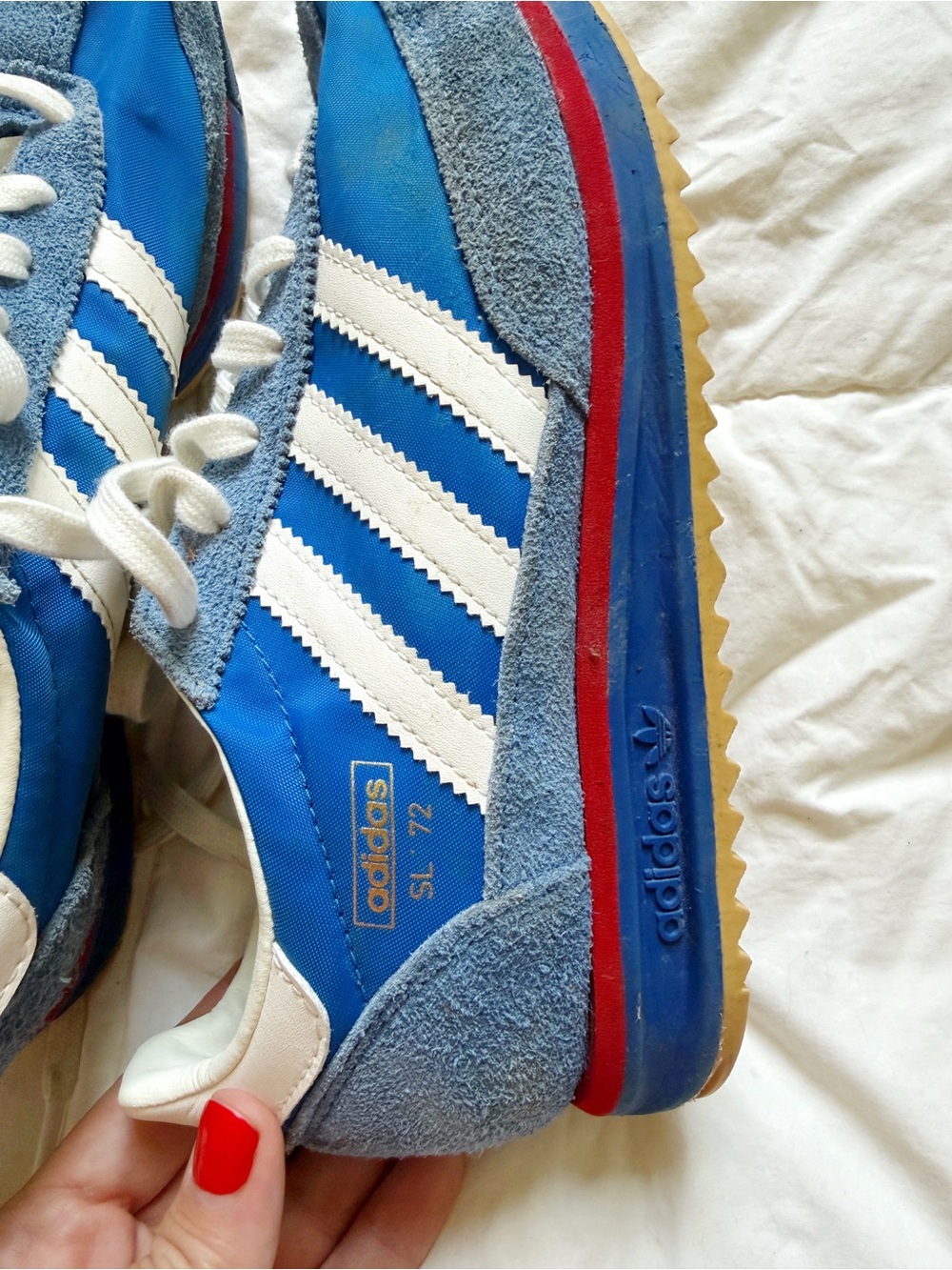 Adidas Mens SL 72 Blue Retro Runner Sneakers with White Stripes - Picture 2 of 4